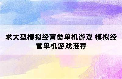 求大型模拟经营类单机游戏 模拟经营单机游戏推荐